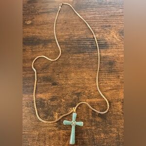 Chic Green and Gold Necklace with Cross Pendant